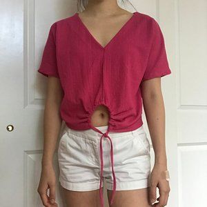 Zara Hot Pink Short Sleeve Top with Tie